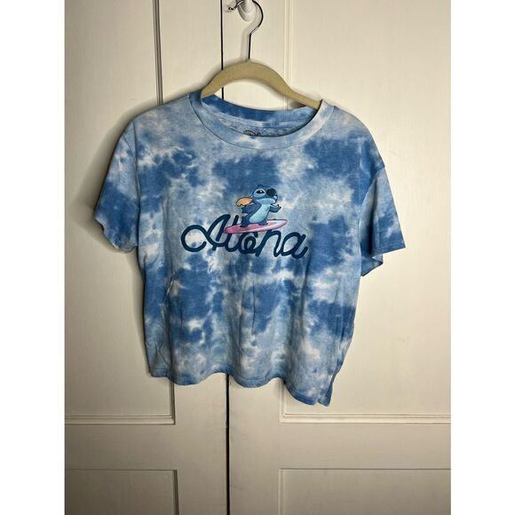 ❤️Disney Blue Tie Dye Aloha Stitch Crop T-Shirt - Picture 3 of 6
